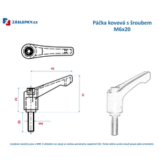 Kovová regulovatelná páčka M6x20mm