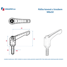 Kovová regulovatelná páčka M6x32mm