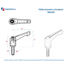 Kovová regulovatelná páčka M6x40mm