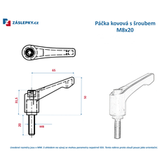 Kovová regulovatelná páčka M8x20mm