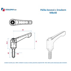 Kovová regulovatelná páčka M8x40mm