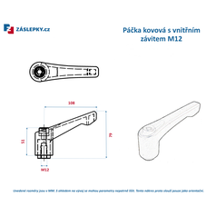 Kovová regulovatelná páčka s vnitřním závitem M12