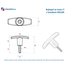 Rukojeť ve tvaru T s šroubem M5x20mm