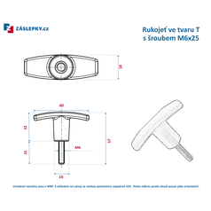 Rukojeť ve tvaru T s šroubem M6x25mm