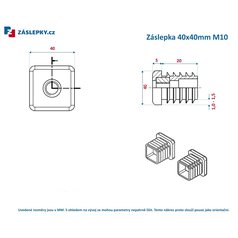 Záslepka 40x40mm čtvercová černá leštěná se závitem M10