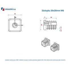 Záslepka 20x20mm čtvercová černá leštěná se závitem M6