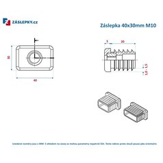 Záslepka 40x30mm obdélníková černá leštěná se závitem M10