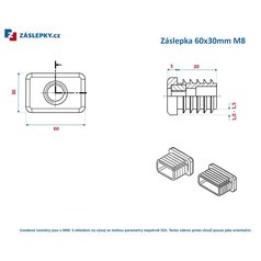 Záslepka 60x30mm obdélníková černá leštěná se závitem M8